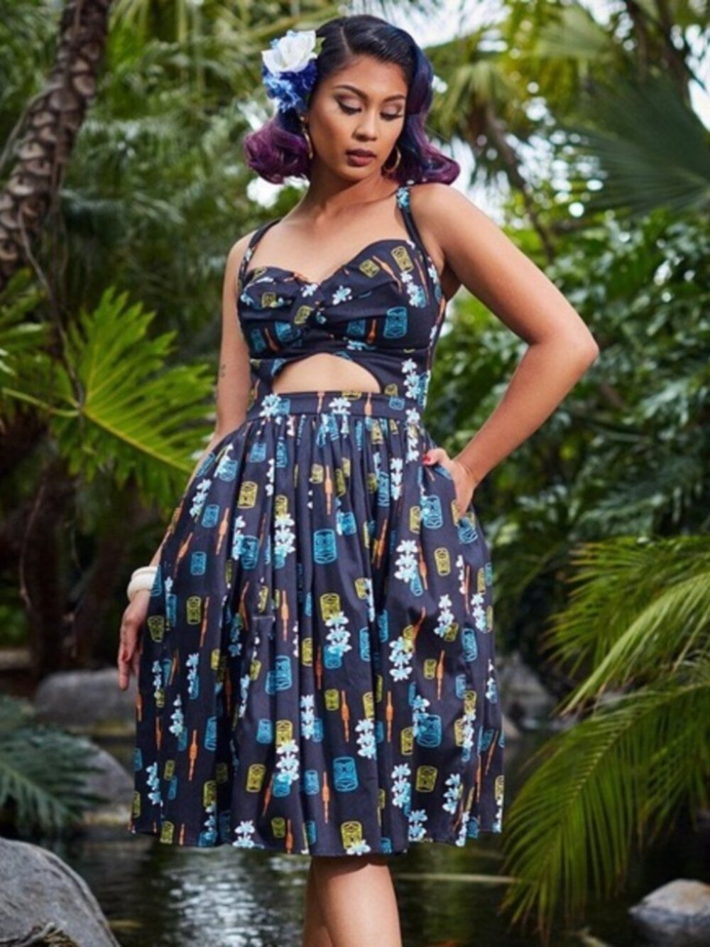 Pinup Couture Renee Dress in Orange Tiki Print XL NWT UNICORN - Picture 2 of 3